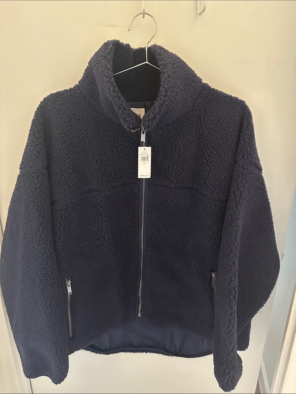 GAP Factory Dark Navy Teddy Sherpa Zip-Up Jacket